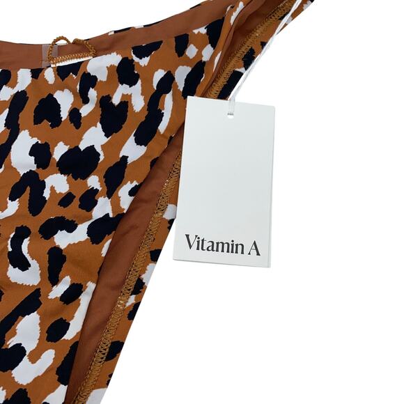 New Vitamin A California High Leg Brown Leopard Animal Swim  Bikini Bottom 12 XL - Picture 3 of 7